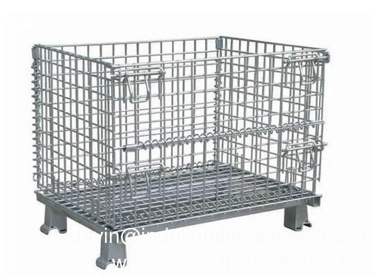 Op maat gemaakte gegalvaniseerde opvouwbare opstapelbare opslagruimte metalen draadnet zware palletkooi met deksel