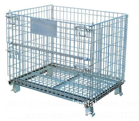 Op maat gemaakte gegalvaniseerde opvouwbare opstapelbare opslagruimte metalen draadnet zware palletkooi met deksel